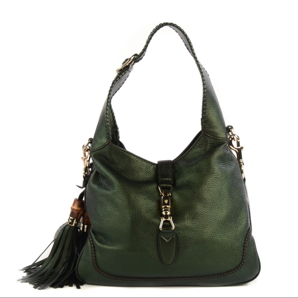 GUCCI
Metallic Pebbled Calfskin Medium New Jackie Shoulder Bag Green